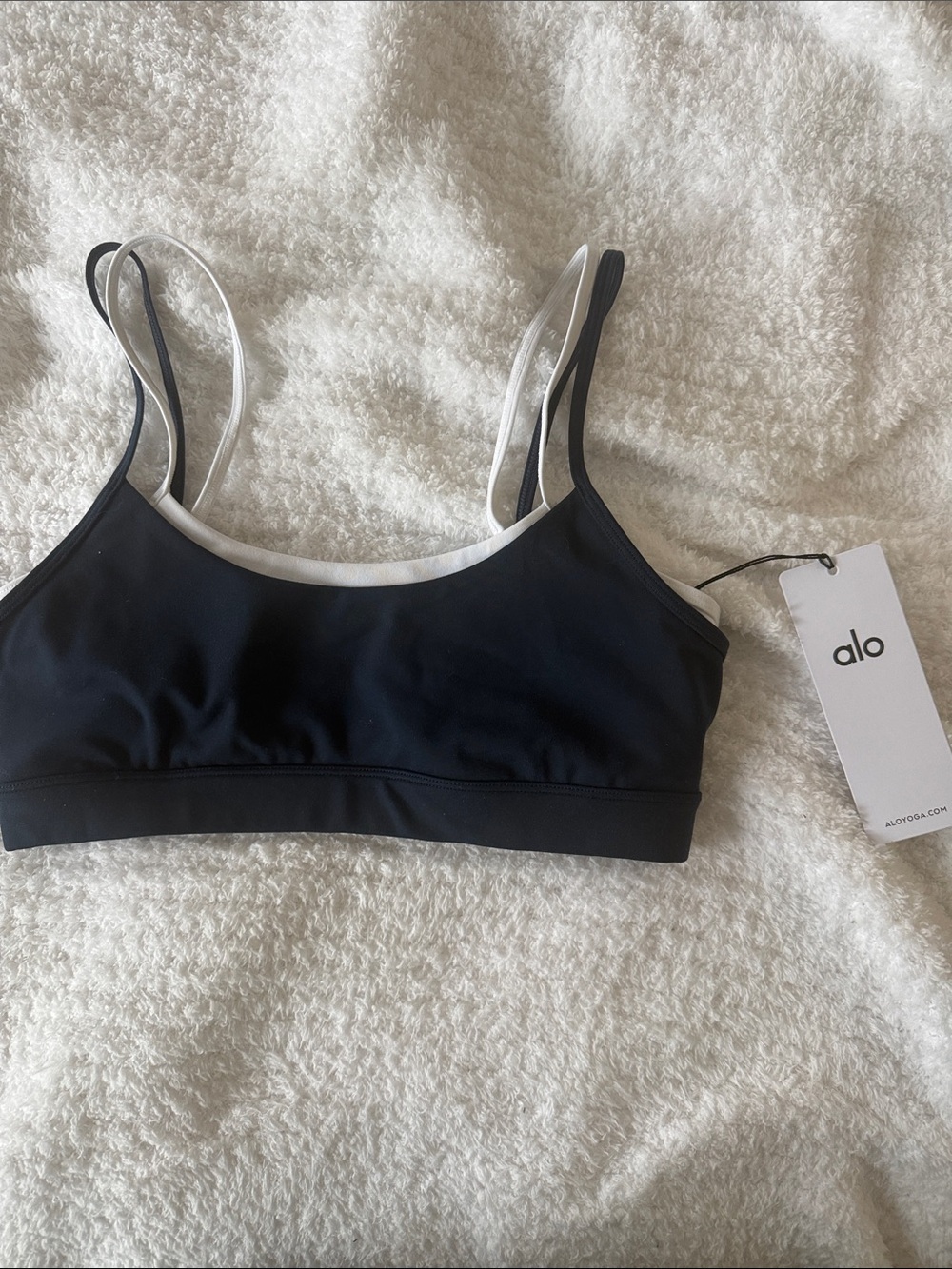 Alo Navy airbrush double up Bra